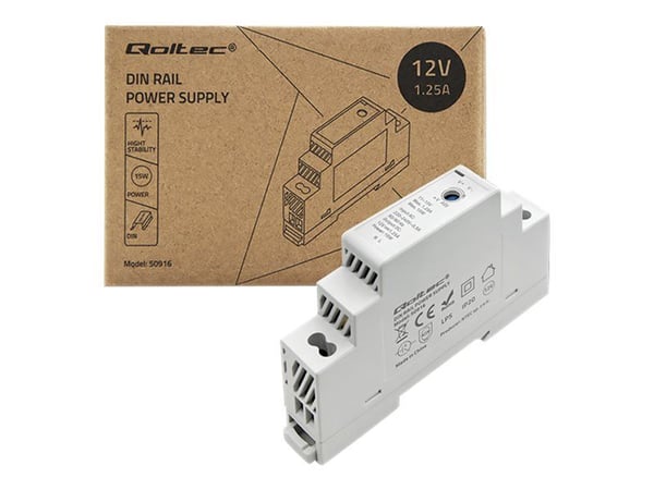 Qoltec - Strømforsyning (DIN-skinnemonterbar) - AC 100-240 V - 15 watt - grå