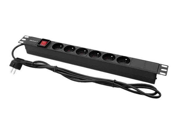 Qoltec - Pistorasia (rack-versio) - AC 220-240 V - 3680 Watt - tulo: virta - lähtöliittimet: 6 (6 x tyyppi E) - 1U - 19" - 2 m johto - musta - musta