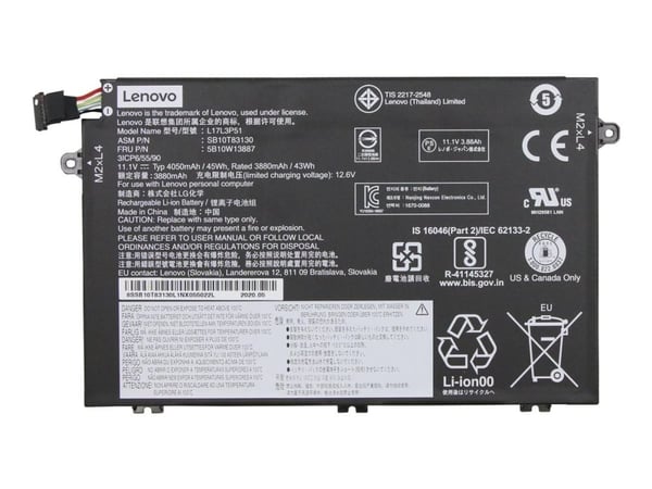 LG Chem L17L3P51 - Batteri til bærbar PC - litiumion - 3-cellers - 4050 mAh - 45 Wh - FRU - for E41-55; ThinkPad E14; E15; E480; E490; E495; E590; ...