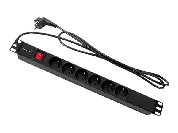 Qoltec - Pistorasia (rack-versio) - AC 220-240 V - 3680 Watt - tulo: virta - lähtöliittimet: 6 (6 x tyyppi E) - 1U - 19" - 2 m johto - musta - musta