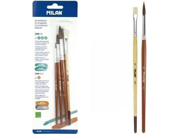 Milan penselsett nr. 4, 10, 16 serie 101+1 flat nr. 8 serie 524 BWM 10462 MILAN blister