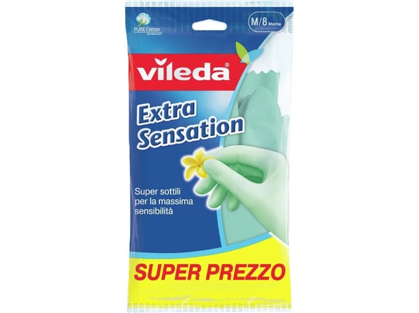 Vileda Extra Sensation, Hushållshandskar, Grön, M, 1 styck, CE, WEEE, Bomull, Latex