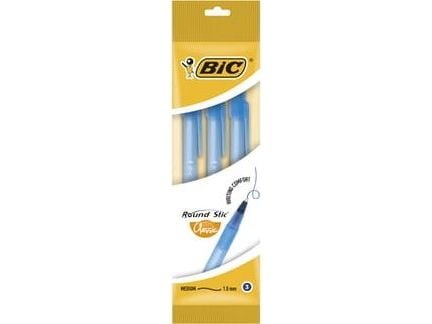 BIC Round Stic, Klips, Tynn spiss, Blå, 3 stykker, Medium