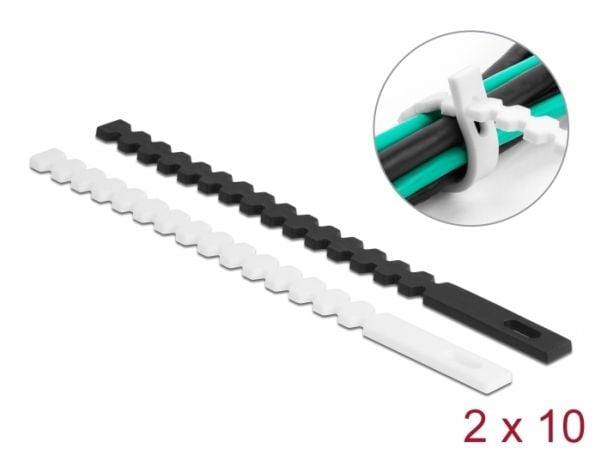 DeLOCK 19002, Avattava johdinside, Kestomuovinen elastomeeri, Musta, Valkoinen, 165 mm, 10 mm, 20 kpl