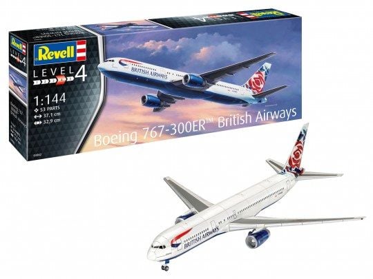 Revell Boeing 767-300ER British Airways Chelsea Rose, Pienoismallikiinteäsiipinen ilma-alus, Kokoamispakkaus, 1:144, Boeing 767-300ER British Airwa...