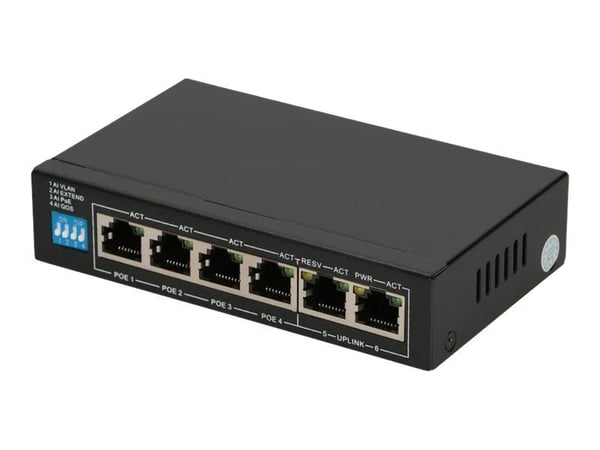 Extralink EUROS - V2 - switch - ohanterad - 4 x 10/100 (PoE+) + 2 x 10/100 (upplänk) - skrivbordsmodell - PoE+ (60 W)