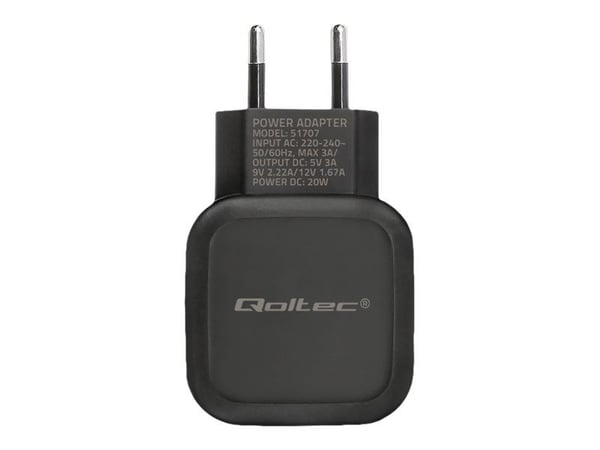 Qoltec - Strömadapter - 20 Watt - 3 A - PD (USB-C) - svart