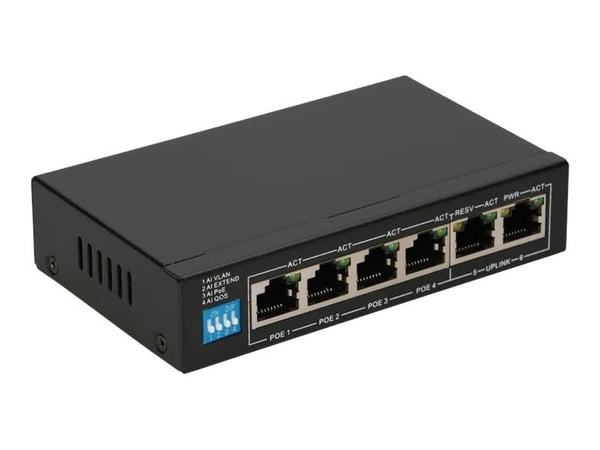 Extralink EUROS - V2 - switch - ohanterad - 4 x 10/100 (PoE+) + 2 x 10/100 (upplänk) - skrivbordsmodell - PoE+ (60 W)