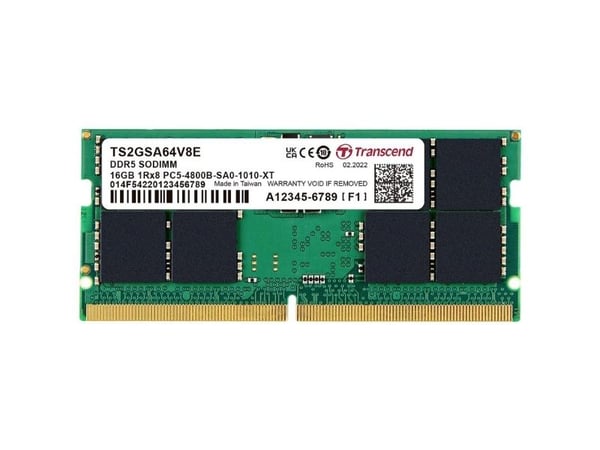 Transcend - DDR5 - modul - 16 GB - SO DIMM 262-pin - 4800 MHz / PC5-38400 - CL40 - 1.1 V - ikke-bufret - ikke-ECC - for Intel Next Unit of Computin...