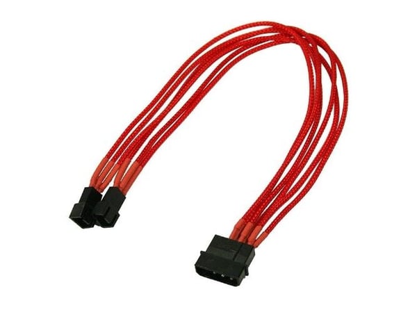 Nanoxia - Viftestrømadapter - 3 pin internstr (hann) til 4-pins intern strømforsyning (bare vifte) (hann) - 30 cm - rød
