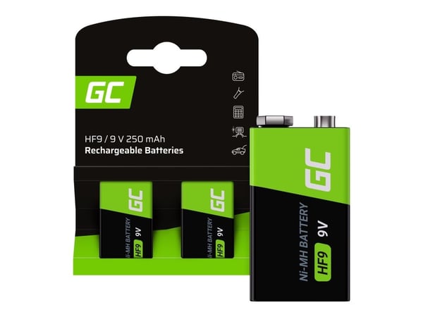 Green Cell - Batteri 2 x 9V / HF9 - NiMH - (genopladelige) - 250 mAh - sort