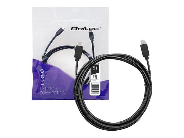 Qoltec - USB-kabel - USB-C (hann) til USB-C (hann) - USB 2.0 - 0.5 A - 2.5 m - svart