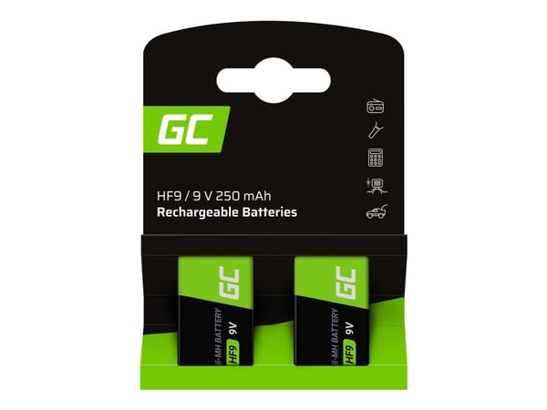 Green Cell - Batteri 2 x 9V / HF9 - NiMH - (genopladelige) - 250 mAh - sort