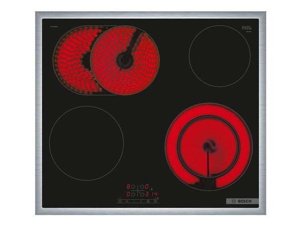 Bosch Serie | 4 PKN645BB2E - Keramisk häll - 4 kokplattor - Fördjupning - bredd: 56 cm - djup: 49 cm - med kanter i rostfritt stål - svart / rostfr...