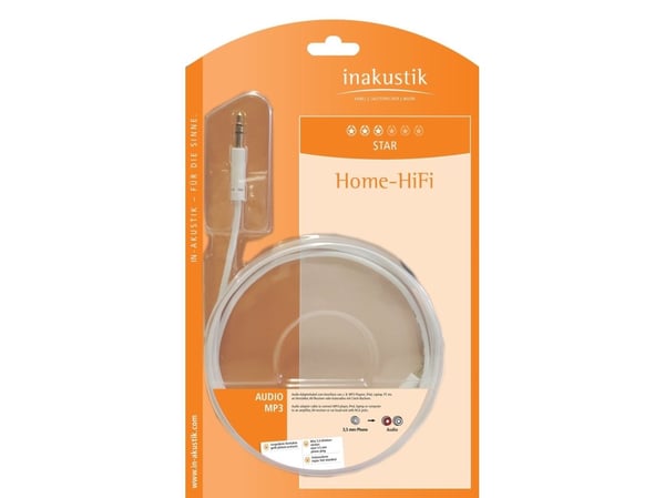 in-akustik Star MP3 Audio Cable - Audioadapter - mini-phone stereo 3.5 mm hann til RCA hann - 0.5 m - skjermet - hvit