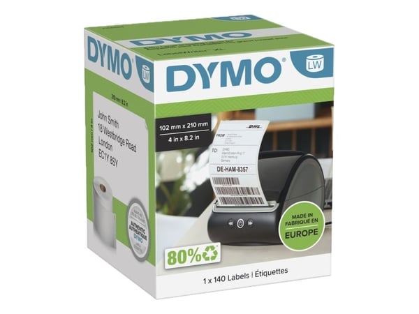 DYMO LabelWriter Extra Large - Permanet adhesiv - svart på hvitt - 102 x 210 mm 140 etikett(er) (1 rull(er) x 140) boks - forsendelsesetiketter