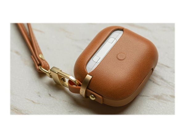 Moshi Pebbo Luxe - Eske for ladeboks for tådløse ørepropper - veganlær - karamellbrun - for Apple AirPods (3. generasjon)