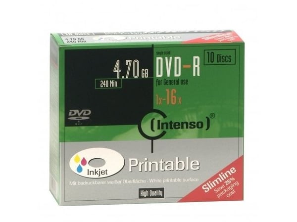 Intenso - 10 x DVD-R (G) - 4.7 GB (240 min) 16x - blekkstråleskrivbar overflate - smalt cover