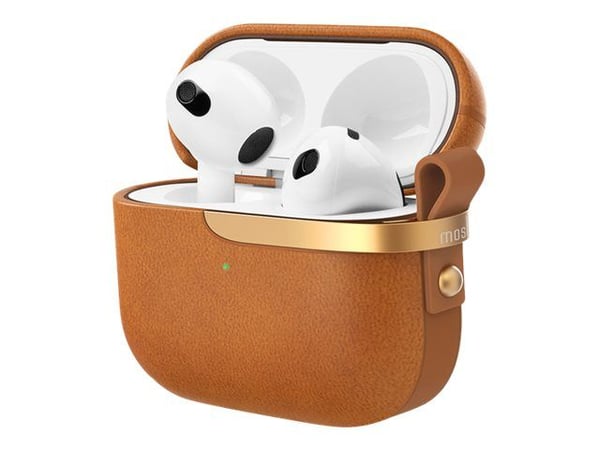 Moshi Pebbo Luxe - Eske for ladeboks for tådløse ørepropper - veganlær - karamellbrun - for Apple AirPods (3. generasjon)