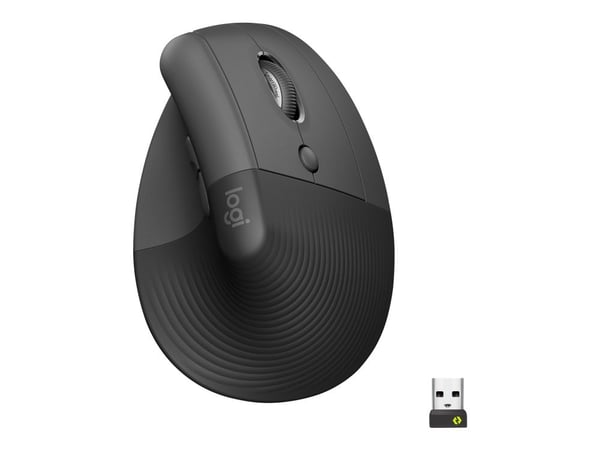 Logitech Lift for Business - Vertikal mus - ergonomisk - 6 knapper - trådløs - Bluetooth, 2.4 GHz - Logitech Logi Bolt USB-mottaker - grafitt