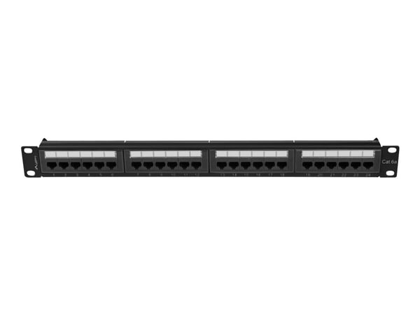 Lanberg PPUA-1024-B - Koblingspanel - rackmonterbar - CAT 6a - UTP - RJ-45 X 24 - RAL 9004, svart - 1U - 19"