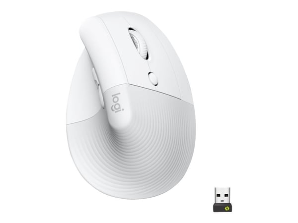 Logitech Lift (høyre) - Vertikal mus - ergonomisk - optisk - 6 knapper - trådløst, ledninger - Bluetooth, 2,4 GHz - trådløs mottaker (USB) - Off-wh...