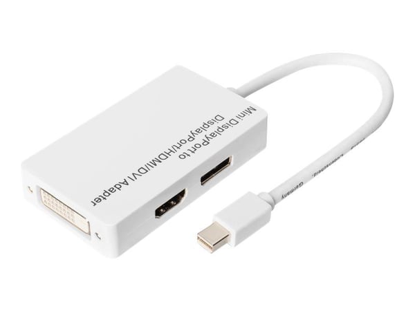 DIGITUS - Video/audio-adapter - Mini DisplayPort hann til DVI-D, HDMI, DisplayPort hunn - 20 cm - dobbeltisolert - hvit - formstøpt, 1080p støtte 6...