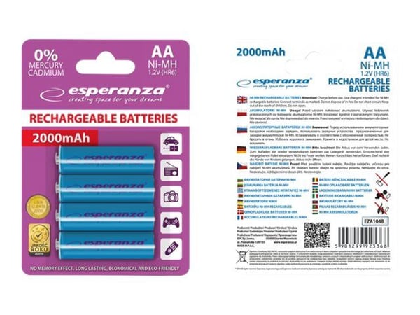 Esperanza - Batteri 4 x AA-type - NiMH - 2000 mAh - blå