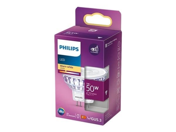 Philips - LED-pære for søkelys - form: MR16 - GU5.3 - 7 W (ekvivalent 50 W) - klasse F - varmt hvitt lys - 2700 K