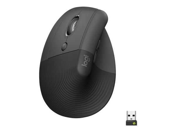 Logitech Lift for Business - Vertikal mus - ergonomisk - vänsterhänt - 6 knappar - trådlös - Bluetooth, 2.4 GHz - Logitech Logi Bolt USB-mottagare ...