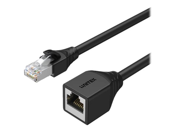 Unitek - Nettverksforlengelseskabel - RJ-45 (hann) til RJ-45 (hunn) - 6 mm - STP - CAT 6 - med støvel, uten hindringer - svart