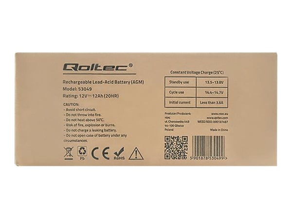 Qoltec 53049 - UPS-batteri - 1 x batteri - blysyre - 12 Ah
