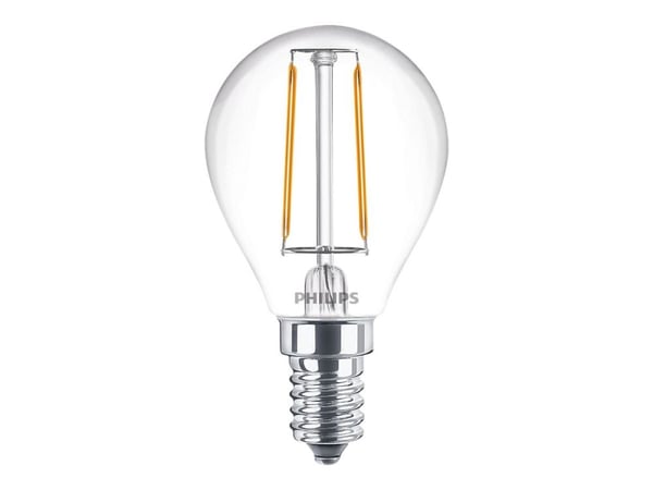 Philips - LED-filamentlyspære - form: P45 - klar finish - E14 - 2 W (ekvivalent 25 W) - klasse E - varmt hvitt lys - 2700 K (en pakke 2)