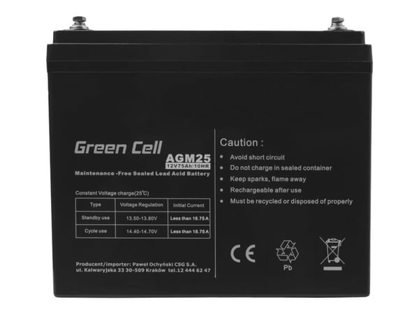 Green Cell - UPS-batteri - 1 x batteri - Sealed Lead Acid (SLA) - 75 Ah - svart