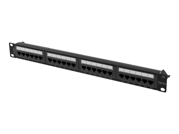 Lanberg PPUA-1024-B - Koblingspanel - rackmonterbar - CAT 6a - UTP - RJ-45 X 24 - RAL 9004, svart - 1U - 19"