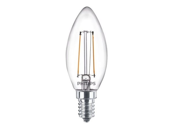 Philips - LED-filamentlyspære - form: B35 - klar finish - E14 - 2 W (ekvivalent 25 W) - klasse E - varmt hvitt lys - 2700 K - gjennomsiktig (en pak...