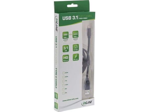 InLine 35717, 0,3 m, USB A, USB C, USB 3.2 Gen 2 (3.1 Gen 2), Musta