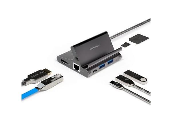 4smarts 7in1, USB 3.2 Gen 1 (3.1 Gen 1) Type-A + Type-C, 10,100,1000 Mbit/s, Harmaa, MicroSD (TransFlash), SD, HDMI, RJ-45, USB 3.2 Gen 1 (3.1 Gen ...