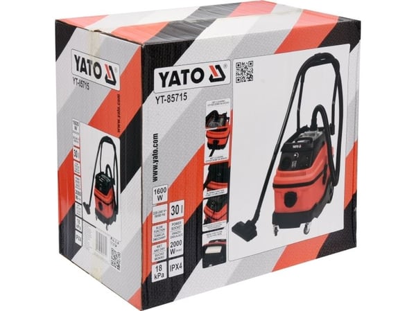 Yato YT-85715, 1600 W, Kuiva ja märkä, Pölypussi, 30 L, Suodatus, Musta, Oranssi