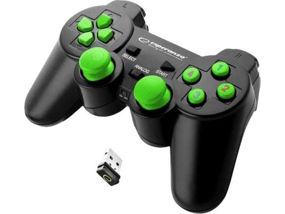 Esperanza GLADIATOR - Håndkonsoll - trådløs - 2.4 GHz - svart/grønn - for PC, Sony PlayStation 3