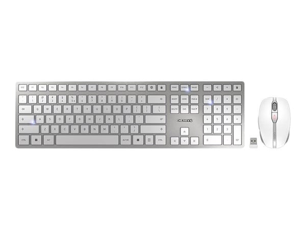 CHERRY DW 9100 SLIM, RF Wireless + Bluetooth, QWERTY, Hopea, Sisältää hiiren