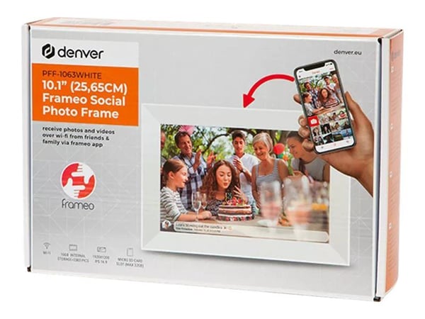 DENVER FRAMEO PFF-1063WHITE - Digital fotoramme - 16 GB - 10.1" - 1920 x 1080 - hvit