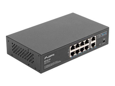 Lanberg RSFE-8P-2GE-120 - Switch - ikke-styrt - 2 x 10/100 (opplink) + 8 x 10/100 (PoE+) - stasjonær, veggmonterbar - PoE+ (120 W)