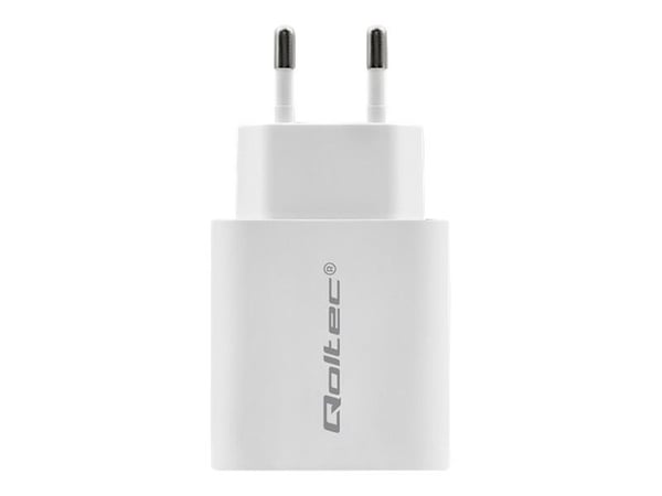 Qoltec Mains charger - Strømadapter - 18 watt - 3 A - PD, QC 3.0 (USB, USB-C) - hvit