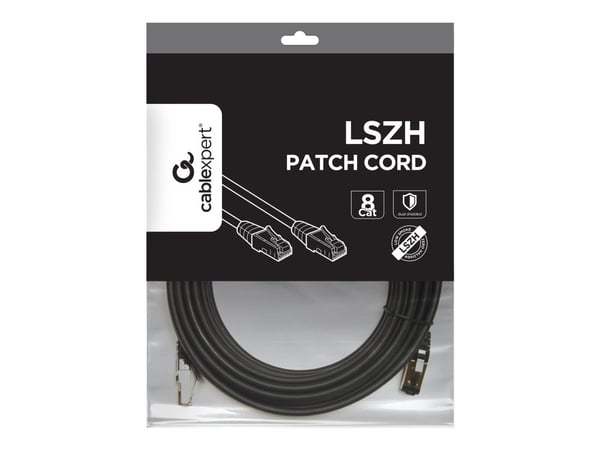 Cablexpert - Koblingskabel - RJ-45 (hann) til RJ-45 (hann) - S/FTP - CAT 8 - halogenfri, formstøpt, uten hindringer - svart