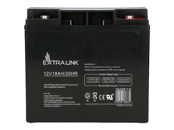 Extralink AKUMULATOR BATTERY ACCUMULATOR AGM 12V 18AH - Batterie - 18.000 mAh, 13,5 V, 18 ah, 1 kpl, 20 Wh, Musta, Sealed Lead Acid (VRLA)