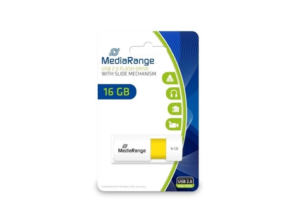 MediaRange - USB flash-enhet - 16 GB - USB 2.0 - vit, gul