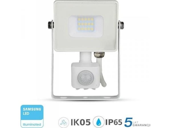V-TAC LED-valonheitin PIR-liiketunnistimella VT-10-S-W Samsung siru 10W 4000K 800lm IP65 valkoinen 434