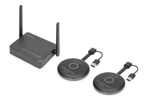 DIGITUS Wireless Collaboration System - 2 Transmitters + 1 Receiver - trådløs video/lyd-utvider - 802.11a, 802.11b/g/n, Wi-Fi 5 - opp til 50 m