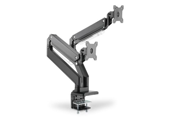 DIGITUS - Monteringssett (skrivebordsklemmemontering, 2 VESA-monteringsbøyler, 2 x svivelarmer) - for 2 LCD-skjermer / buet LCD-skjerm - gassfjær -...